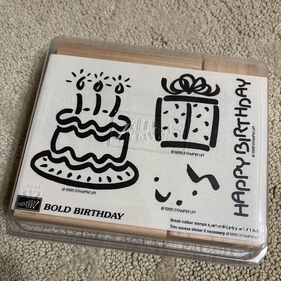 Stampin’ Up 1995 Retired Bold Birthday Rubber Stamp Cake Present Card Making NWT - Picture 2 of 7
